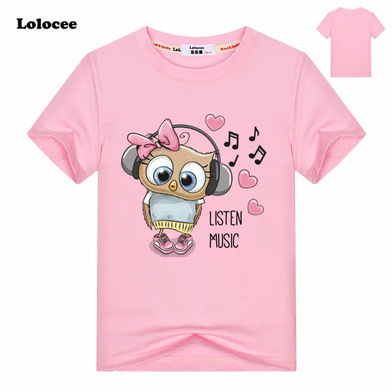 

4 Colors 2018 Girls owl Print Animal T Shirt Kids Cute Pink T-Shirt Children Tops Baby Cotton Tees For 3-13 Years Brand clothin