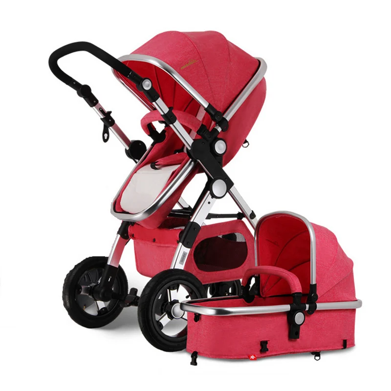 RU! Золотая детская коляска 3 в 1 с автокреслом для новорожденных, складывающаяся детская коляска высокого вида carrinho de bebe 3 в 1 - Цвет: red