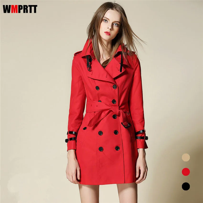 WMPRTT Trench Coat 22017 Autumn Winter new lapel double row buckle belt