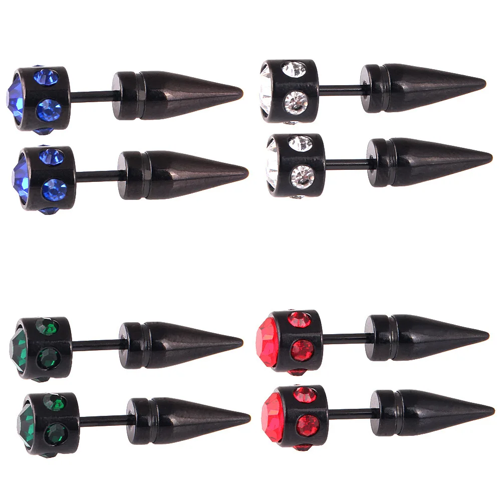 

MODRSA 1pair Black Shape Cone Rhinestone Earrings 316L Titanium Steel Stud Earrings Men and Women Fashion Body Piercing jewelry