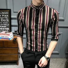 YASUGUOJI Новинка летняя тонкая рубашка мужская нежелезная дизайнерская мужские модные рубашки полоски контрастного цвета рубашка с коротким рукавом мужская