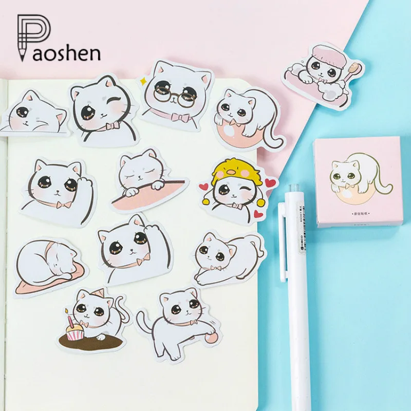 

45Pcs/box Cute Cat Expression Scrapbooking Stickers Kitty Decorative Notebook Sticker DIY Craft Photo Albums Decals Diary Deco