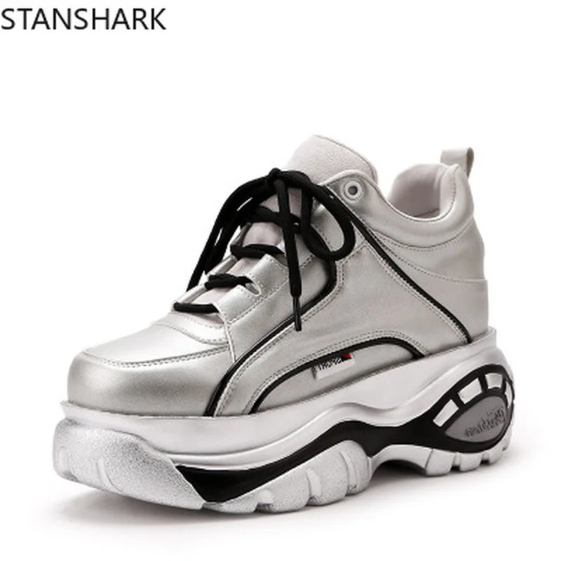 

2019 New Women's Lace-up High-top Height Increasing Solid Rubber Shoesbasic Round Toe High Wedges Spring/autumn Women Shoes