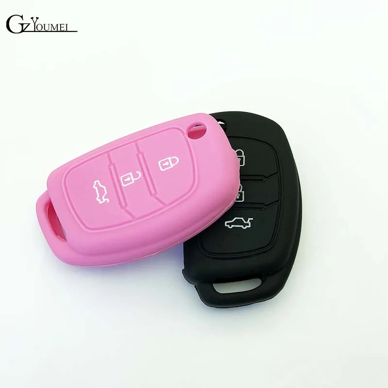 3 Buttons Flip Folding Silicone Car Key Cover Case Fit for Hyundai i10