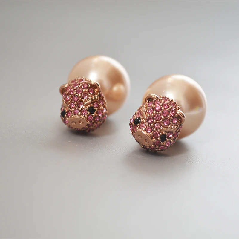 

Europe and America jewelry cute pig baby pink champagne imitation pearl earrings woman