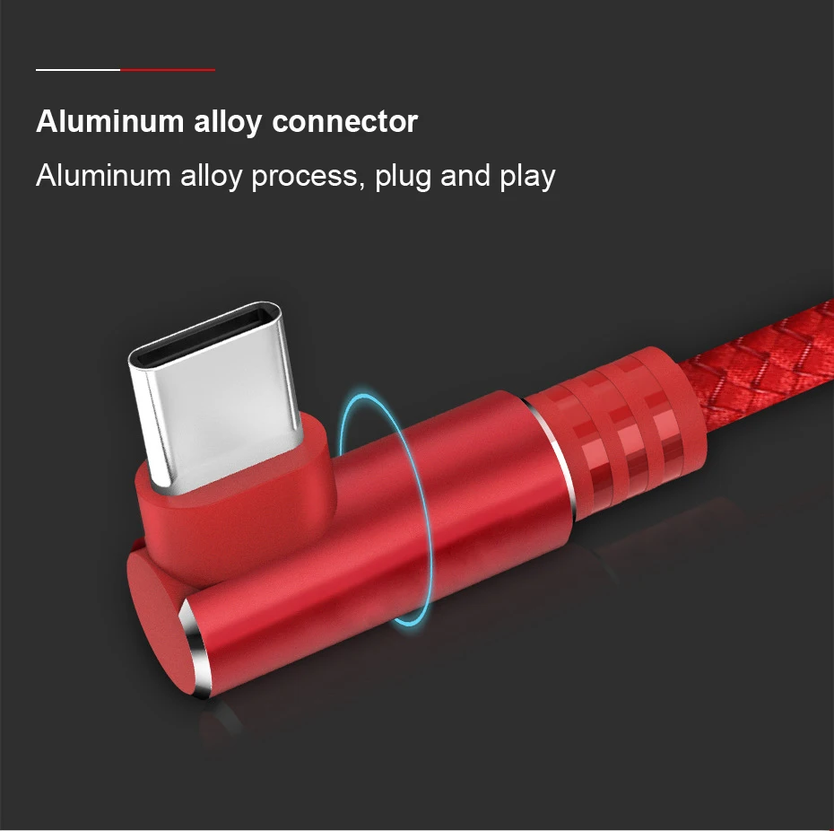 EtopLink 90 درجة USB كابل شحن L نوع المحمول كابل USB صغير للشحن السريع TYPE-C USB-C شاحن بيانات كابلات الحبل 1 M