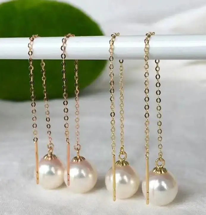 

noble jewelry natural 8-9mm Freshwater White pearl earring 18k gold