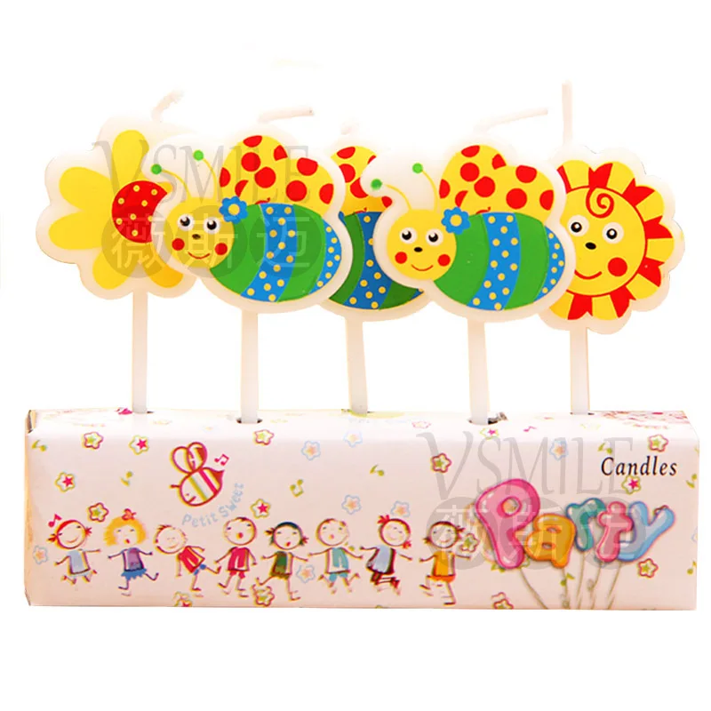 5pcs Busy Bee Flowers Sun inkfish Princess theme kids Birthday Candle cake decoration supplies | Дом и сад