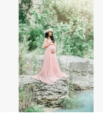HotMaternity Платье женское фото реквизит для беременных для фотосессии платье для беременных свадебное платье для беременных - Цвет: Розовый