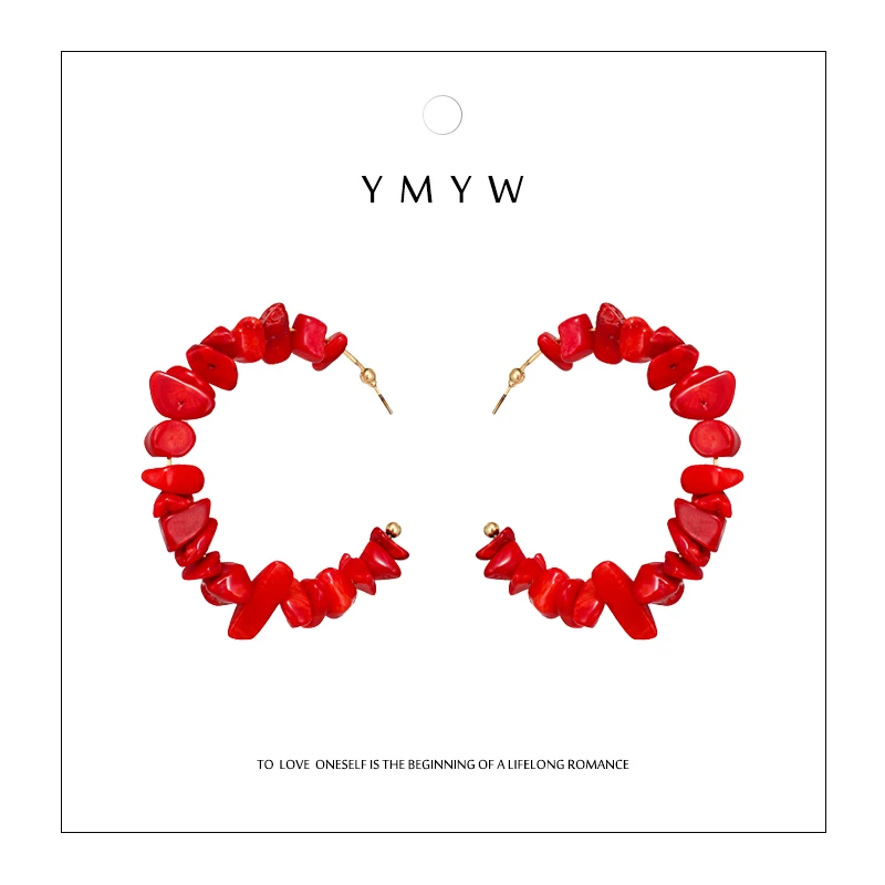 

YMYW Fashion ZA 2019 Coral Hoop Earrings for Women C Shaped Natural Stone Earrings Wedding Party Hanging Earrings Bijoux Gifts