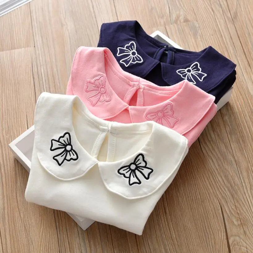 Г. Осенне-зимняя футболка для маленьких девочек топы для маленьких девочек, детская белая блузка с воротником «Питер Пэн», Рубашка футболки для малышей, детская одежда JW6695