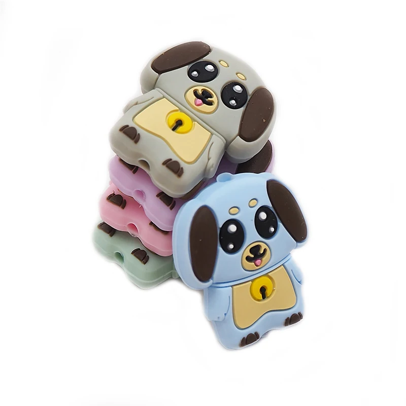 Chenkai 5PCS Silicone Dog Teether Beads Soothing Animal Bead BPA Free For Baby Chewable Nursing Pacifier Teething Toy Accessory