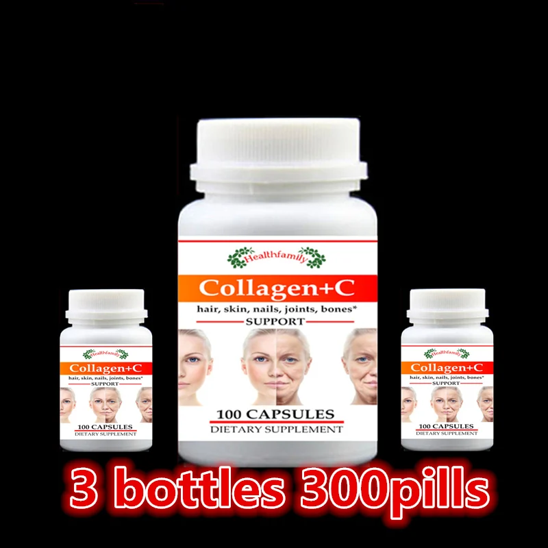 

3 bottle 300pcs Collagen with Vitamin C,Hair,Skin,Nails,Joints & Bones Health Support,Skin Tonic,Remove wrinkles,keep Young