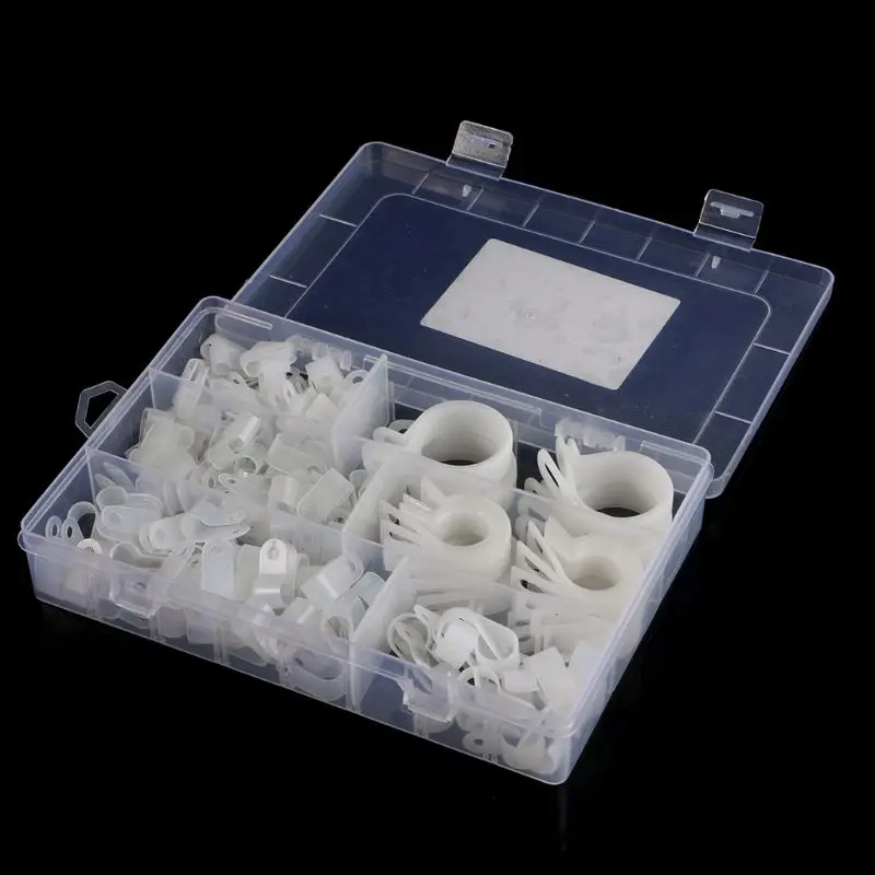 200Pcs Black Nylon Plastic P Clips Clamp Assortment Kit for Wire Cable Pipe