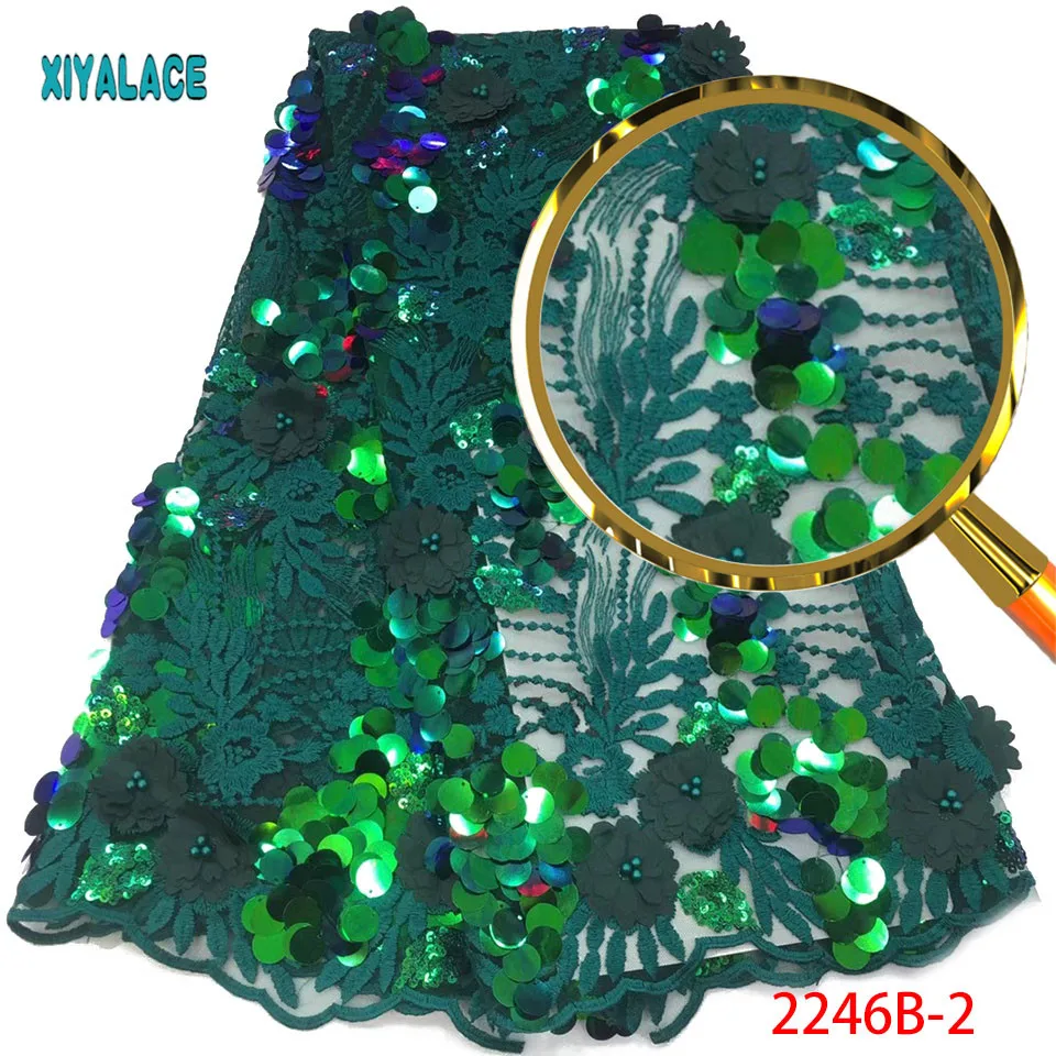 

Latest African Lace Fabric High Quality Green Sequins Fabric Embroidery Lace Fabric 3d French Nigerian Party Dress PGC2246B-2
