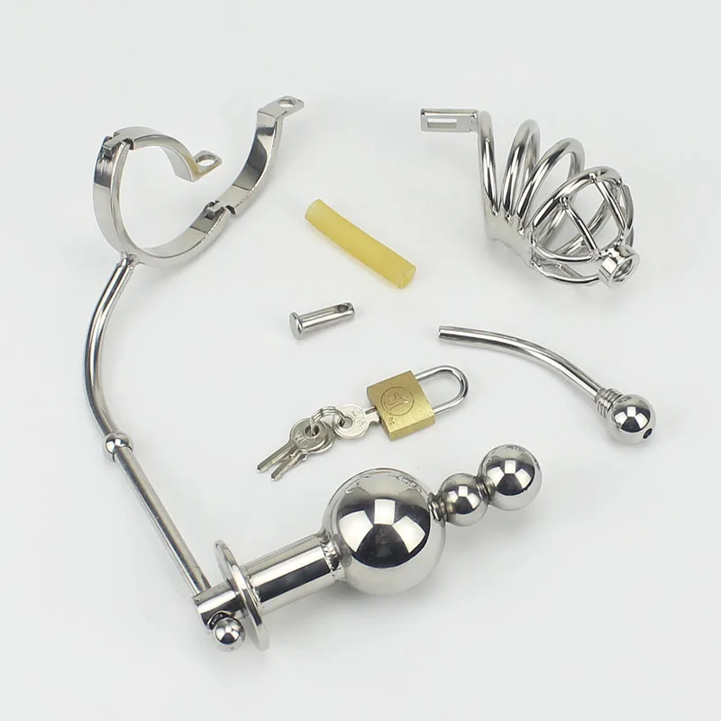 2016 NEW Male Siamese Anal plug Chastity Cage Device Stainless Steel Adjustable Butt beads Adult Sex Toys For Men Chastity Belt 2016 NEW Male Siamese Anal plug Chastity Cage Device Stainless Steel Adjustable Butt beads Adult Sex Toys For Men Chastity Belt