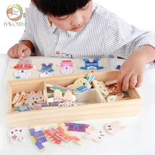 Квадратные деревянные наклейка на коробку Монтессори игрушки семья размещение на одежде девочки Детские игрушки деревянные головоломки для детей развивающие T0057