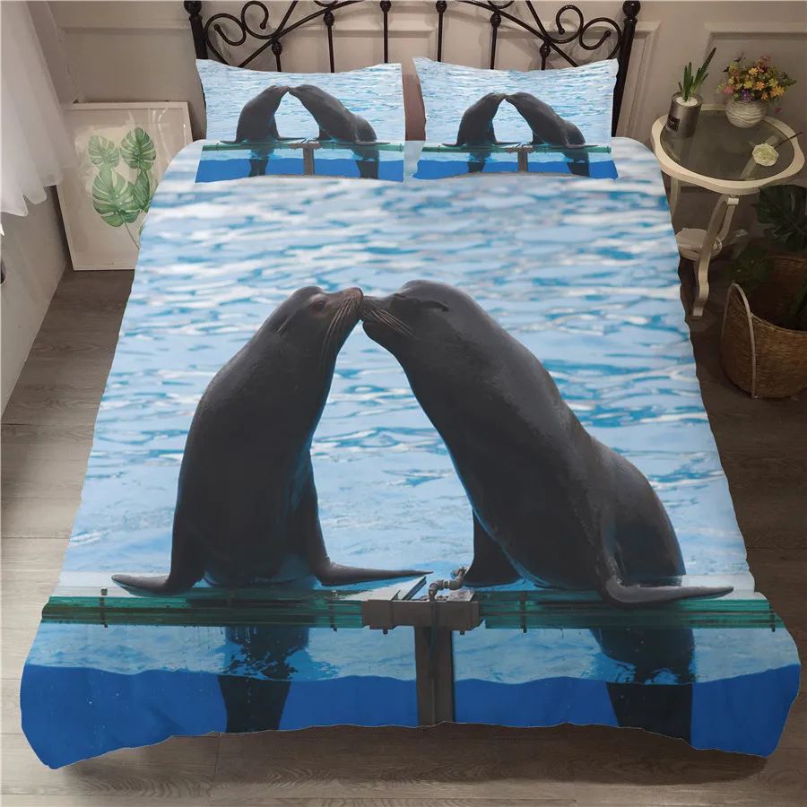 

A Bedding Set 3D Printed Duvet Cover Bed Set Sea Lion Home Textiles for Adults Bedclothes with Pillowcase #HS04