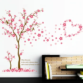 

3D Pink Plum flower tree love Wall Stickers PVC Living room Bedroom Background decoration Mural Art Decals home decor sticker