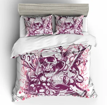 

3 pcs Home textile queen king size bedding set duvet cover 3D printing pink skull