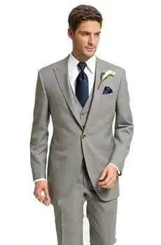 

High Quality One Button Light Grey Groom Tuxedos Groomsmen Men's Wedding Prom Suits Custom Made (Jacket+Pants+Vest+Tie) K:243