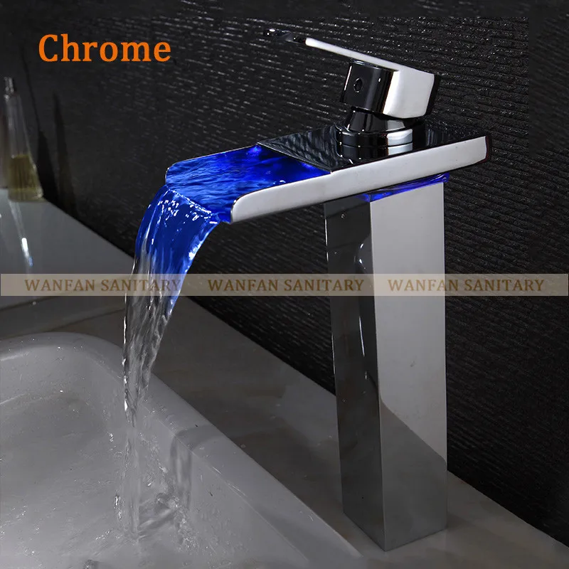 Кран для раковины хромированный дека контроль температуры светодиодный кран для раковины ванной комнаты водопад светодиодный светильник электрический кран смеситель водопроводный кран LH-16806 - Цвет: Chrome
