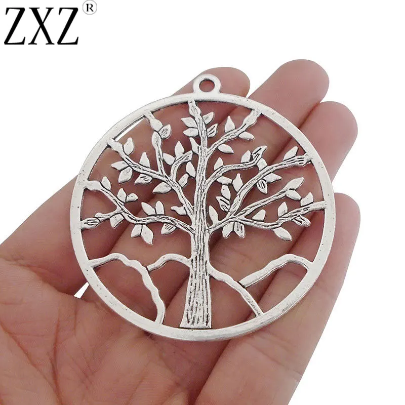

ZXZ 5pcs Antique Silver Tone Large Tree Round Charms Pendants for Necklace Jewelry Making Findings 57x57mm
