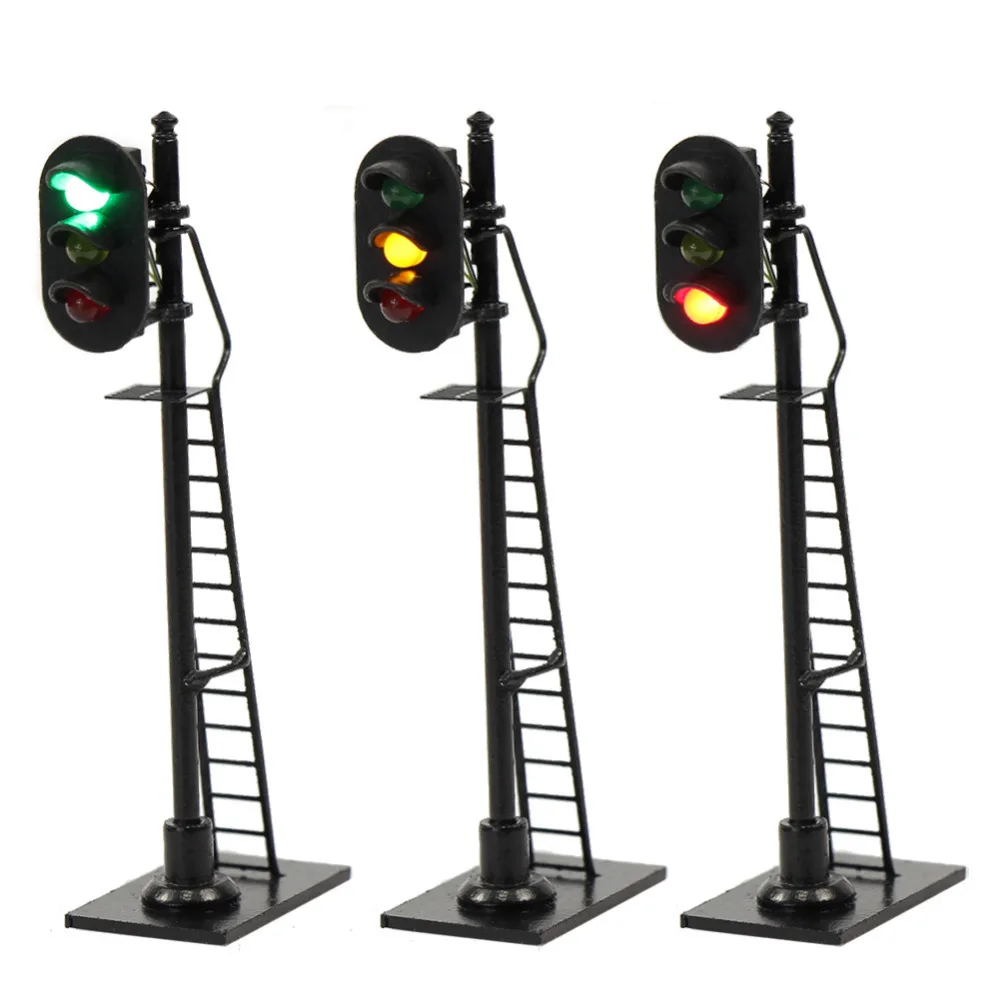 

3pcs Model Railroad Train HO scale Traffic Signals 1:87 Block Signal Post with Ladder Model Traffic Light HO Scale 12V JTD878