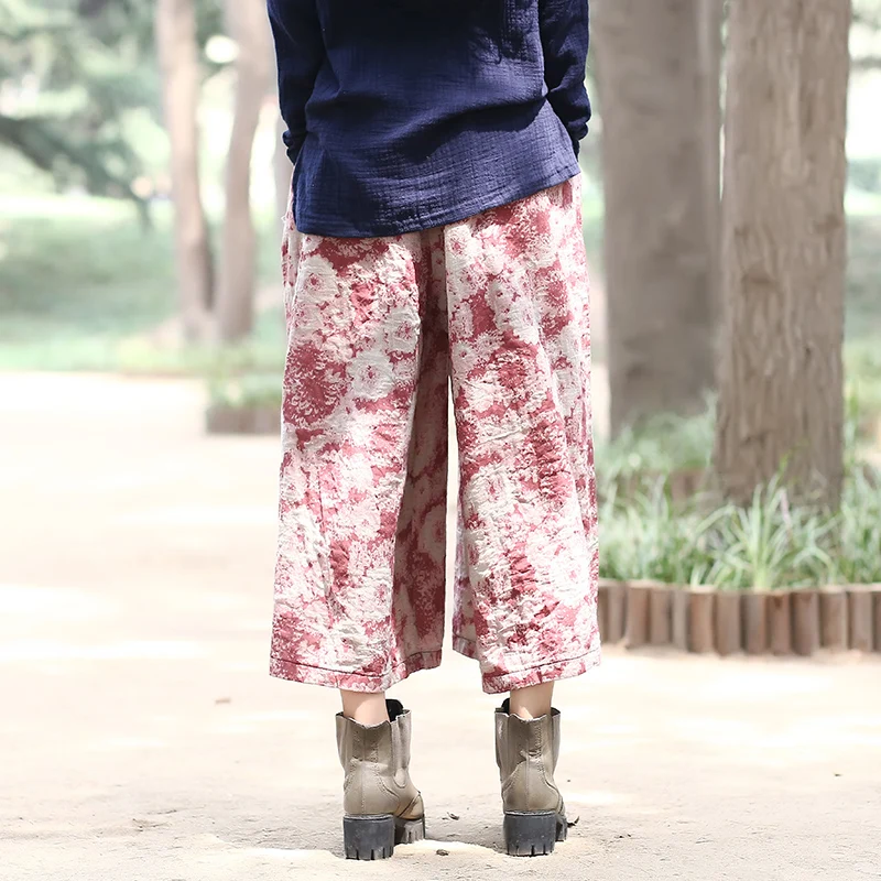 Осень г. эластичный пояс широкие штаны Винтаж повседневные штаны одноцветное Цвет Для женщин брюки Qy 055