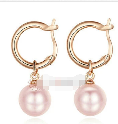 

hj 00365 Rose Gold GP Crystal Pink Pearl Dangle Earrings