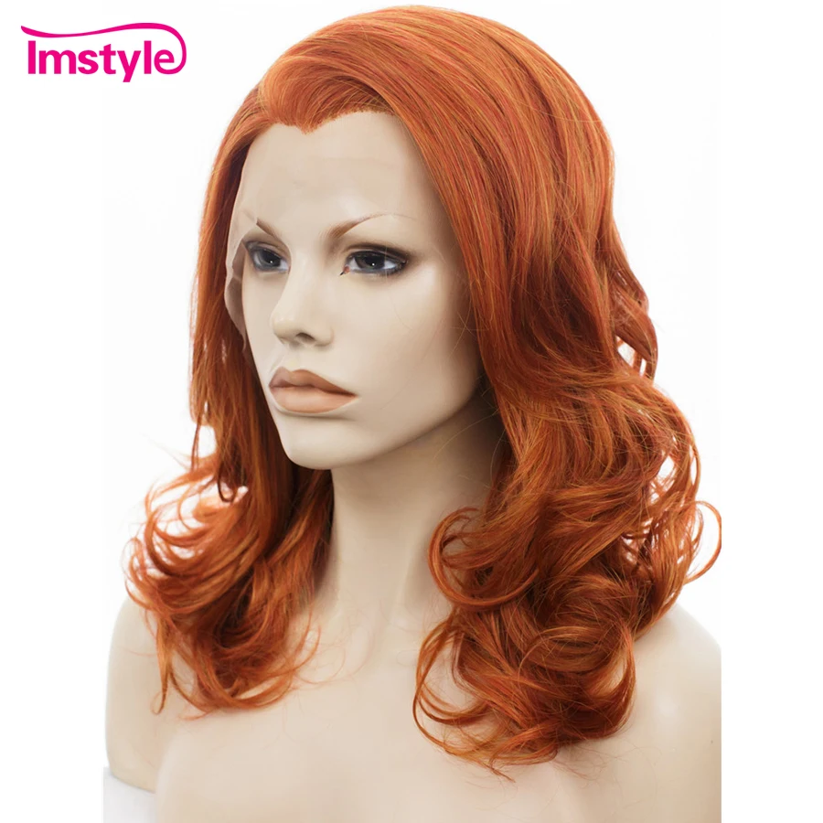 Imstyle волнистый парик красный оранжевый парики синтетические парики на кружеве для женщин Drag queen Косплей термостойкие волокна Glueless парик