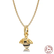 Moda de lujo serie abeja 100% 925 plata esterlina oro brillo Abeja Reina COLLAR COLGANTE encanto para las mujeres pando joyería collar