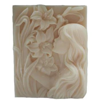 

Grainrain Silicone molds free shipping DIY soap moulds GIRL AND FLOWERS 39