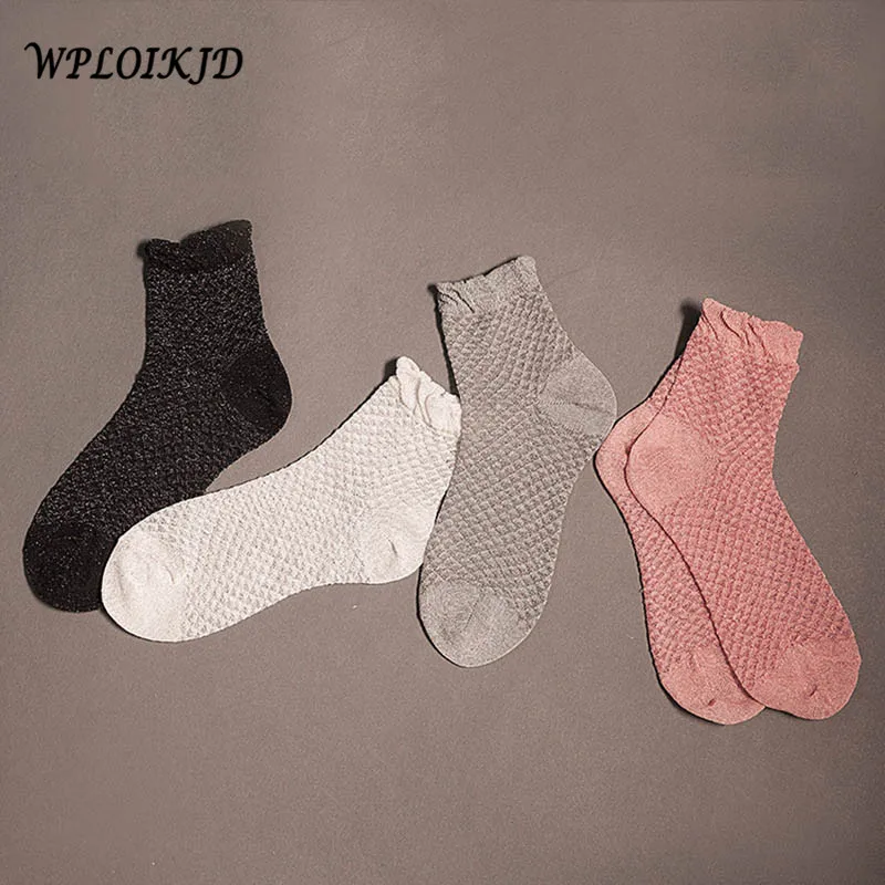 

[WPLOIKJD]NewJapan Hollow Out Socks Women Sock Bright Silk Cotton Creative Sexy Bubble Sen Department Harajuku Sokken