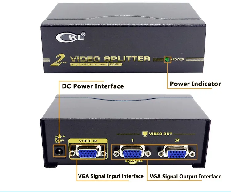 Ckl-102a 2 Порты и разъёмы vga splitter Металлический корпус 1 в 2 Out 1*2 450 мГц