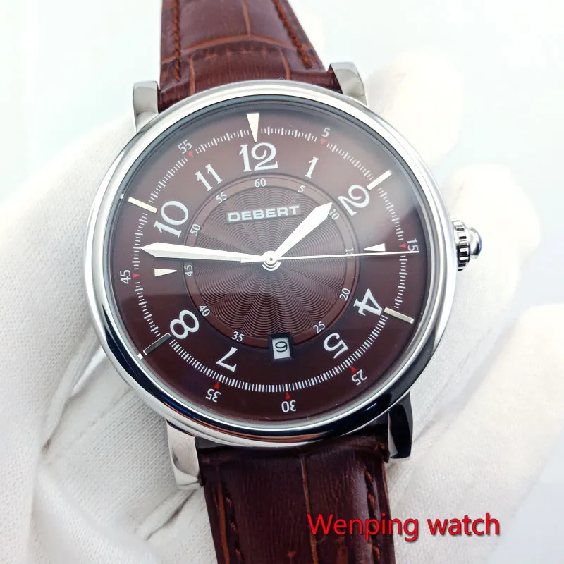 

43mm DEBERT Coffee Dial date Case Mens Jewelry Automatic movement Watch for Men W1836