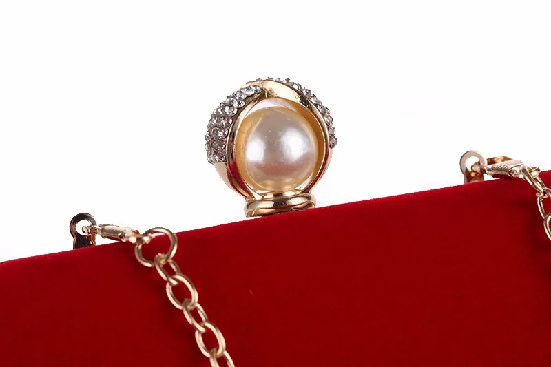 Luxy Moon Small Pure Red Velvet Clutch Box Bag with Chain Top View