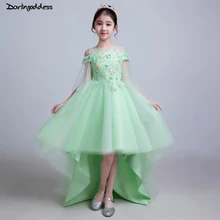 Real Photo Flower Girl Dresses Ball Gown Front Short Long Back Lace Girls Party Dress Kids Beauty Pageant Dresses For Girls children girls new luxury birthday wedding party ball gown dress kids fashion pink blue color front shor back long pageant dress