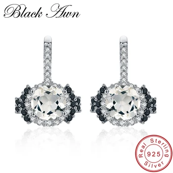 

[BLACK AWN] Pure Sterling Silver 925 Jewelry Trendy Black Spinel Stud Earrings for Women Sterling Silver Jewelry T021