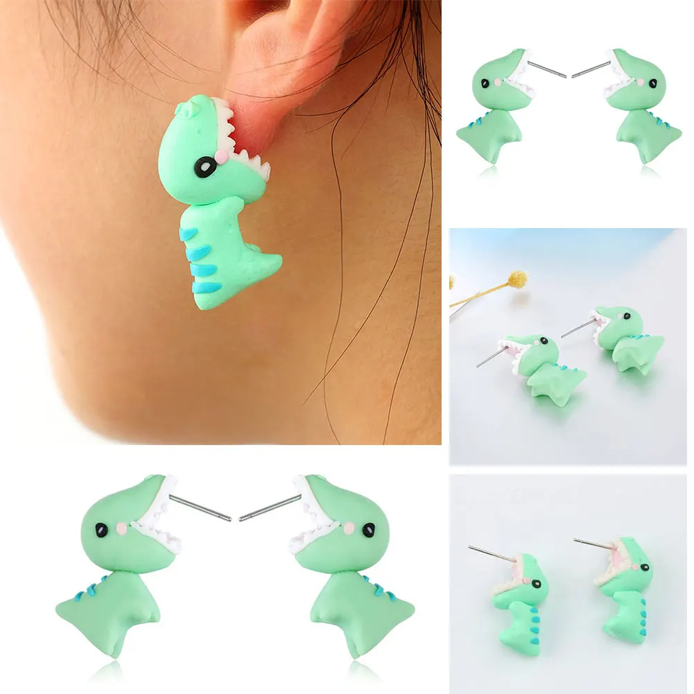 

Handmade Polymer Clay Soft Cute Dinosaur Earrings Animal Piercing Ear Earring