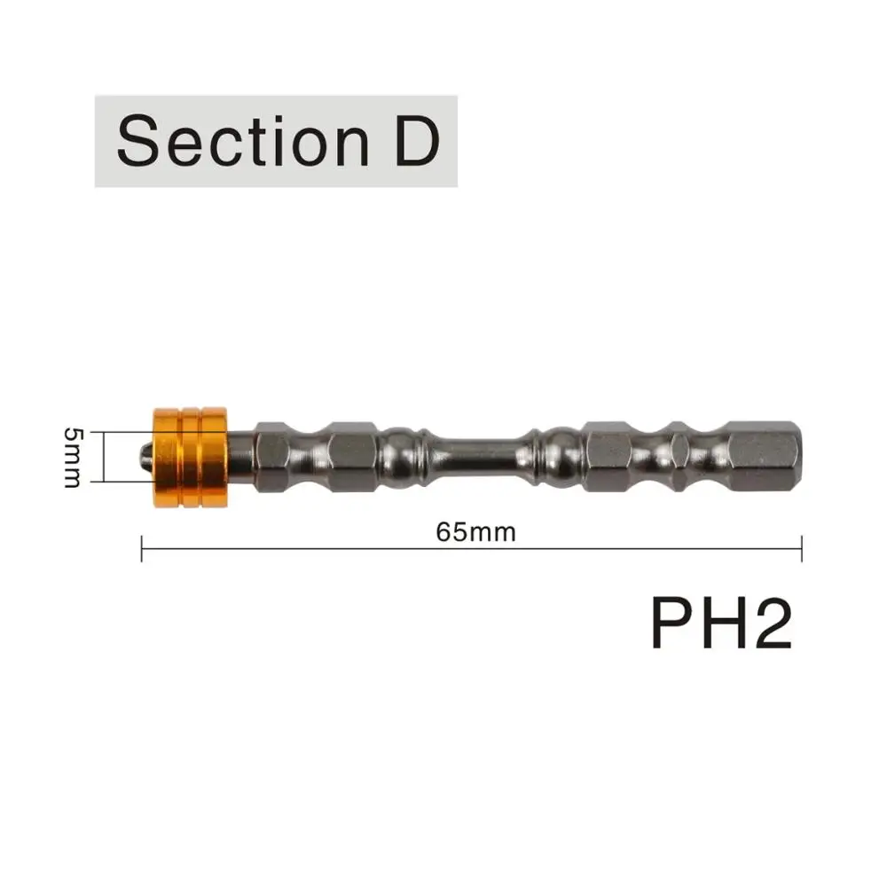 Phillips отвертки Магнитный Круг Двойная Головка Отвертка Набор бит ph2 винтовые биты прецизионный ударный драйвер магнитное кольцо impac - Цвет: Section D 5PC