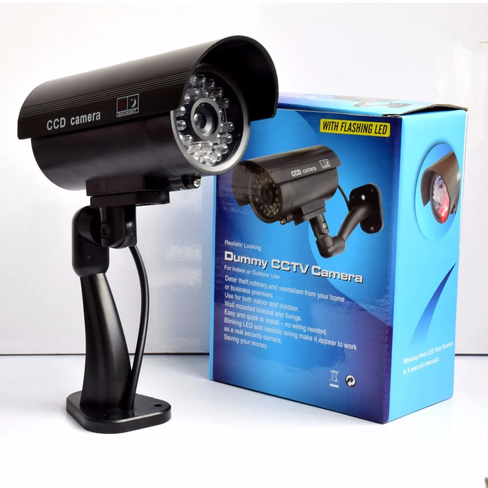 Бесплатный подарок стикер сигнализации Манекен CCTV камера с мигающий светодиодный для наружного или внутреннего Реалистичного вида Fack камера для безопасности