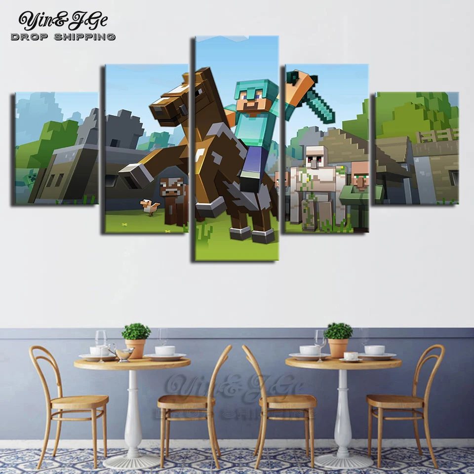 

Home Decor Kids Room Wall Art Pictures HD Printed 5 Piece Game Poster Minecraft Modular Canvas Paintings Frameworks Artworks