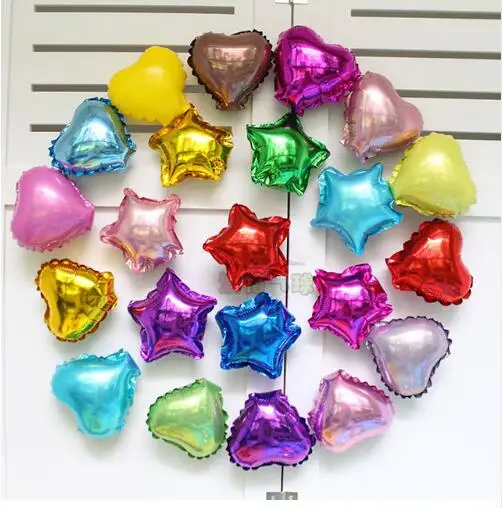 

100pcs/lot 5inch colorful heart star foil balloons birthday wedding party decoration Pure color helium ballons air globos suppie