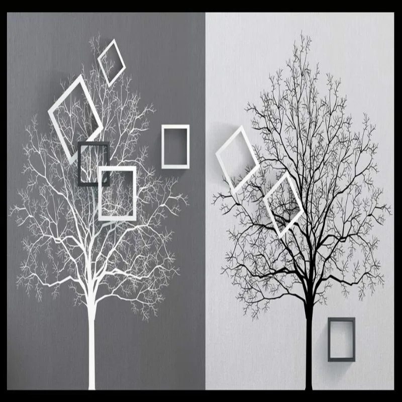 3D Wallpaper Rolls for Walls - HD Black and White Tree Murals, Simple TV Background Wallpapers - Home Improvement image 5