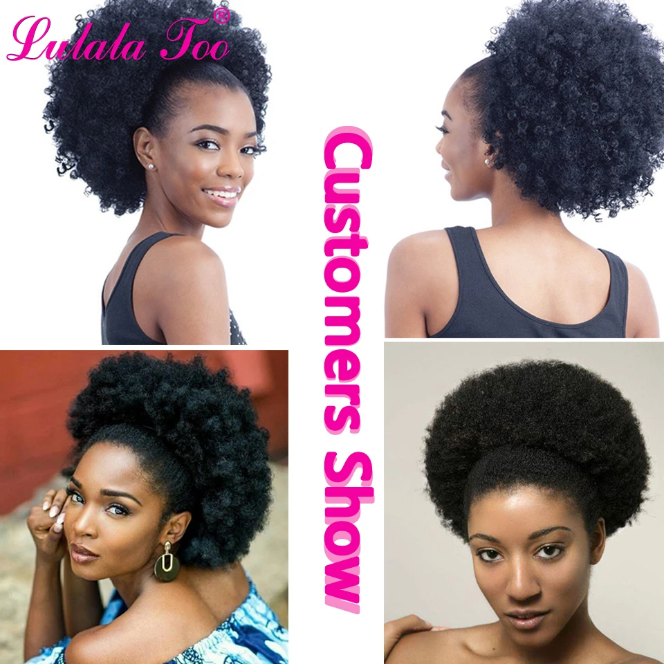 Polegada de Alta Rabo de Cavalo Clip em Sintético Puff Afro Encaracolado Peruca Cordão Curto Kinky Pônei Cauda Curly Cabelo Bun 10 10 peruca rabo de cavalo cordão curto afro