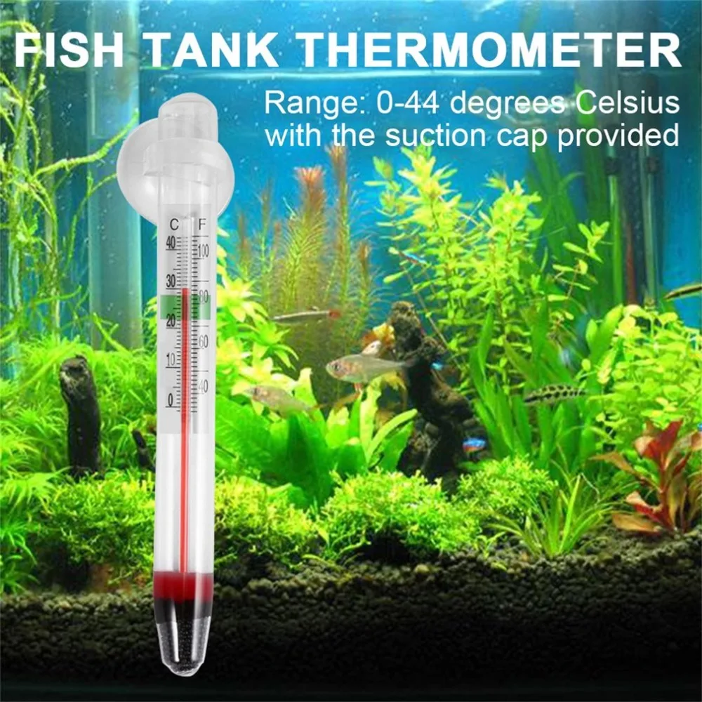 0-44 Degree Glass Aquarium Thermometer Fish Tank Water Temperature with Sucker Fish Tank Temperature Temp Measurement Control