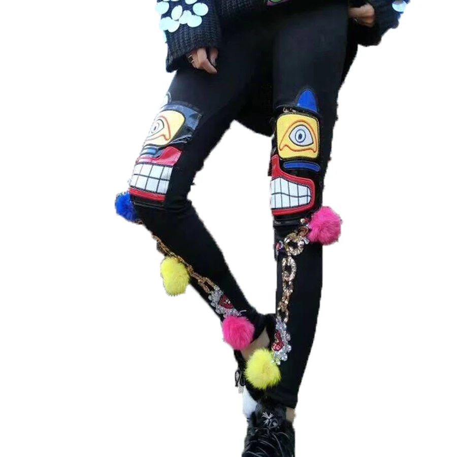 

Hairball Cartoon Print Black Leggings Women Harajuku Punk Holographic Punk Rock Fitness Legging Streetwear Hip Hop Pants 50C0025