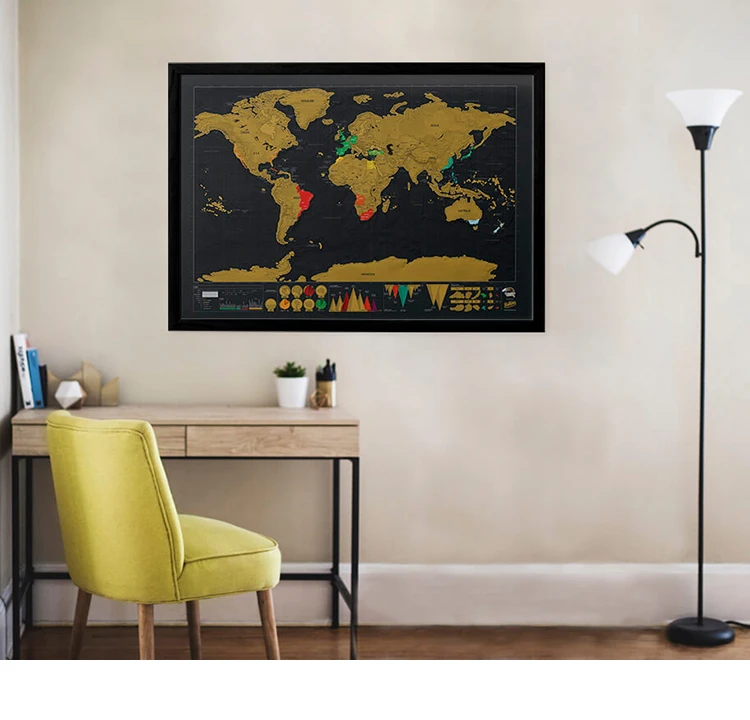 

Deluxe Scratch Off World Map Poster 16.5"x11.8"Gold Foil Black Foil Layer Coating International World Travel Map Most Detailed
