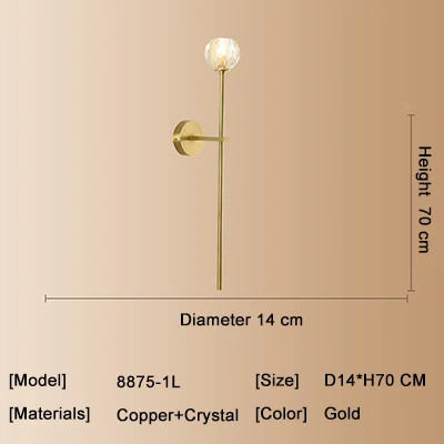 Полностью медный,, современный настенный светильник, модный настенный золотой современный настенный светильник, хрустальное Золотое роскошное бра - Цвет абажура: 8875-1C